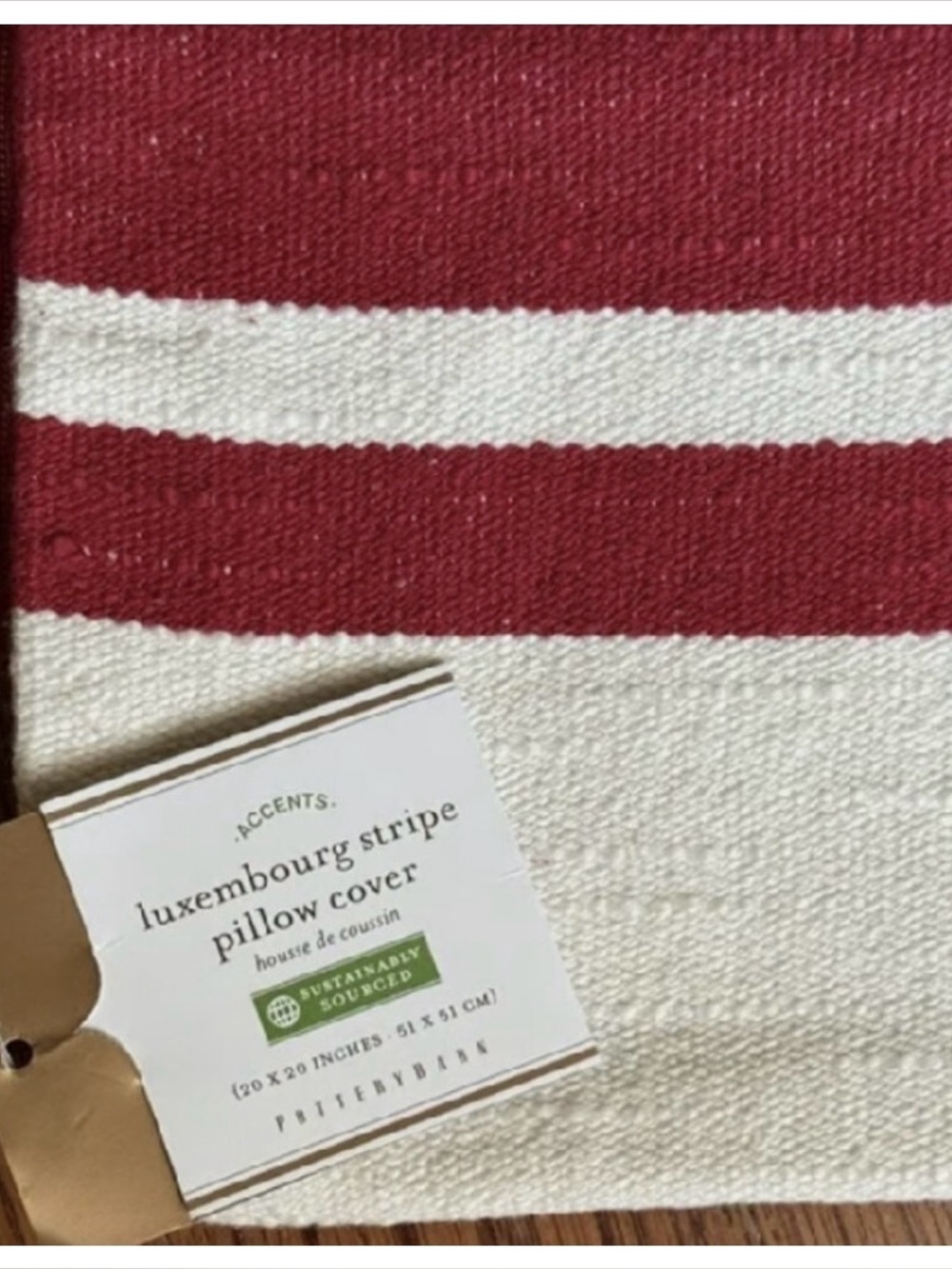 New Pottery Barn Luxembourg Stripe Pillow Cover RED Striped 20” SQ